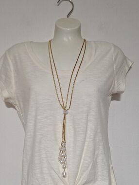 Ophelia Roe Gold and Pearl Double Chain Cluster Necklace